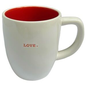 Rae Dunn LOVE Mug Coffee Tea White with Red Letters and Interior Dimples 2017 OG
